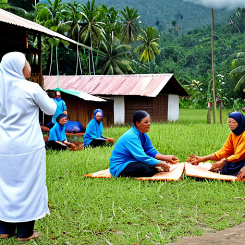 Home 5 Community Disaster Preparedness**
"A diverse group of Malaysian villagers, fully clothed in modest traditional clothing (baju kurung, baju melayu), participating in a disaster preparedness drill organized by NADMA volunteers. The scene shows them practicing first aid and evacuation procedures in a kampung setting with traditional Malay houses in the background. Focus on community spirit and resilience. Safe for work, appropriate content, professional, perfect anatomy, natural proportions, well-formed hands. The image should convey a sense of proactive preparation and family-friendly community involvement."
**