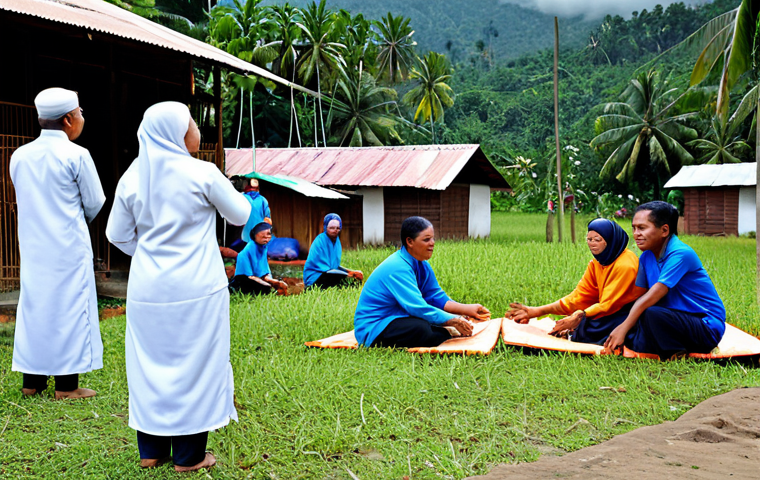 Community Disaster Preparedness**
"A diverse group of Malaysian villagers, fully clothed in modest traditional clothing (baju kurung, baju melayu), participating in a disaster preparedness drill organized by NADMA volunteers. The scene shows them practicing first aid and evacuation procedures in a kampung setting with traditional Malay houses in the background. Focus on community spirit and resilience. Safe for work, appropriate content, professional, perfect anatomy, natural proportions, well-formed hands. The image should convey a sense of proactive preparation and family-friendly community involvement."
**